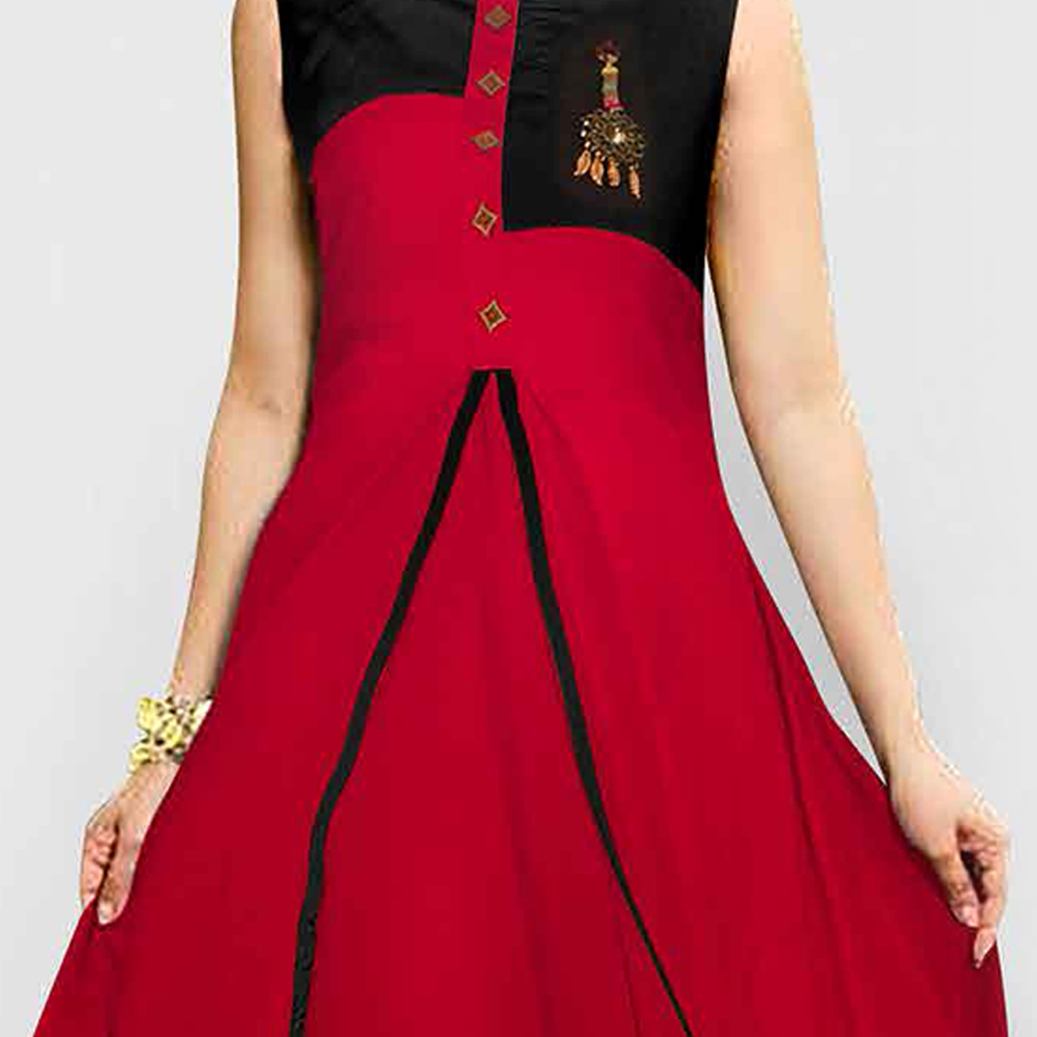 Red black rich combination chiffon & net material contrast heavy embro -  New India Fashion